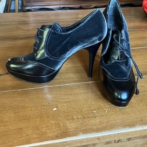 Stuart Weitzman Velvet and Leather Heeled Brogue Bootie